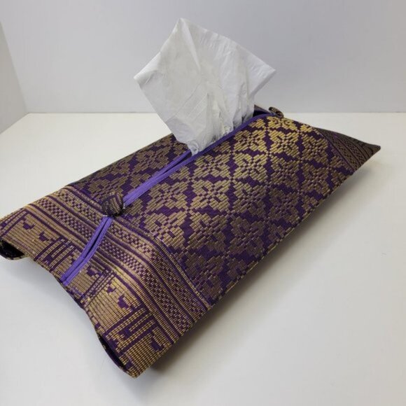 Home Accent Luxurious Tissue Box Purple Songket Tissue Box Cover - Picture 2 of 11